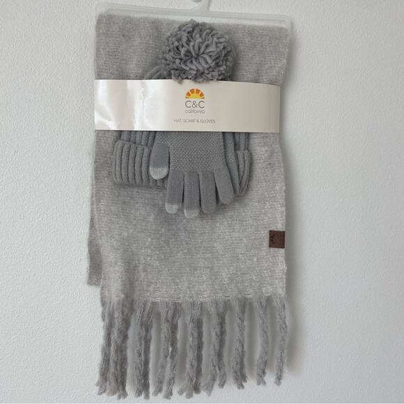 C&C California Gray Cozy Scarf Set 3 Piece NEW - Picture 1 of 8